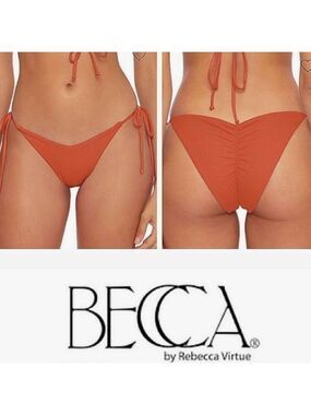 WOMEN’S BECCA Beccaswim Pucker Up Tie Side Swim Bottom Swimwear L Ginger